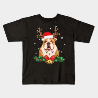 Dog English BullChristmas Tree Lights Santa 85 paw Kids T-Shirt